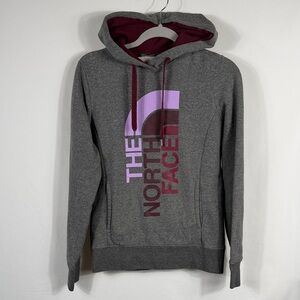 The North Face Gray Hoodie with Burgundy and Lavender Accents. Womens Size S